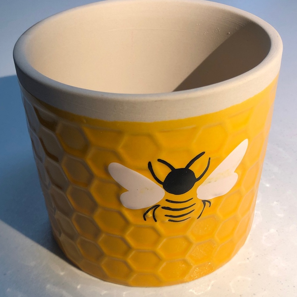 Yellow Bee Ceramic planter pot pencil holder trinket holders
